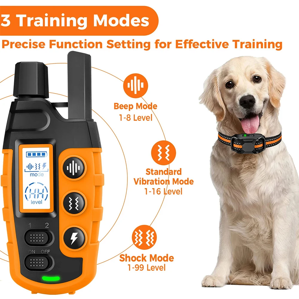 Shock Vibration Beep 3300Ft Electric Dog Training Collar Remote Control Waterproof Pet BehaviorFor 5-120lbs Adjustable training