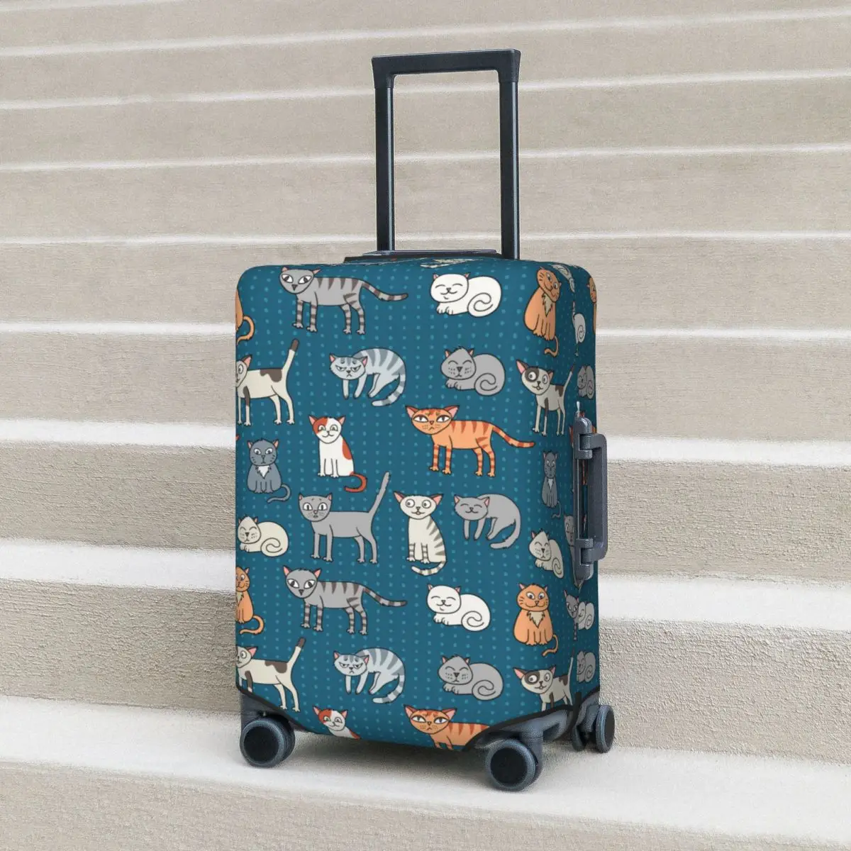 

Funny Cartoon Cats Suitcase Cover Animal Cute Repeat Travel Protector Holiday Elastic Luggage Accesories