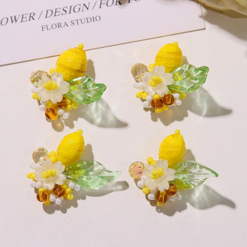 Shoe Charms 1 Piece Resin Lemon Flower 3cm Summer Refreshing DIY for Jelly Clog Sandals Princess Crystal Korean Style