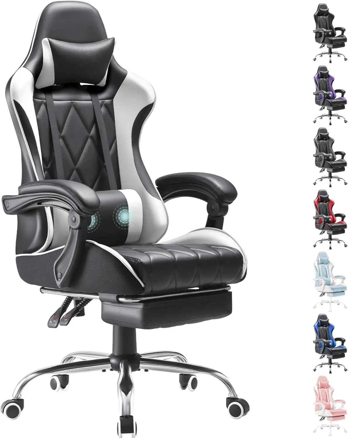 

Gaming Chair, Computer Chair with Footrest and Massage Lumbar Support, Ergonomic High Back Video Game