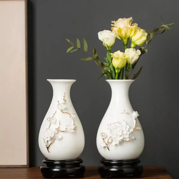 

High-end gold-painted ceramic vase light luxury ornament, living room dining table flower arrangement home furnishing new Chines