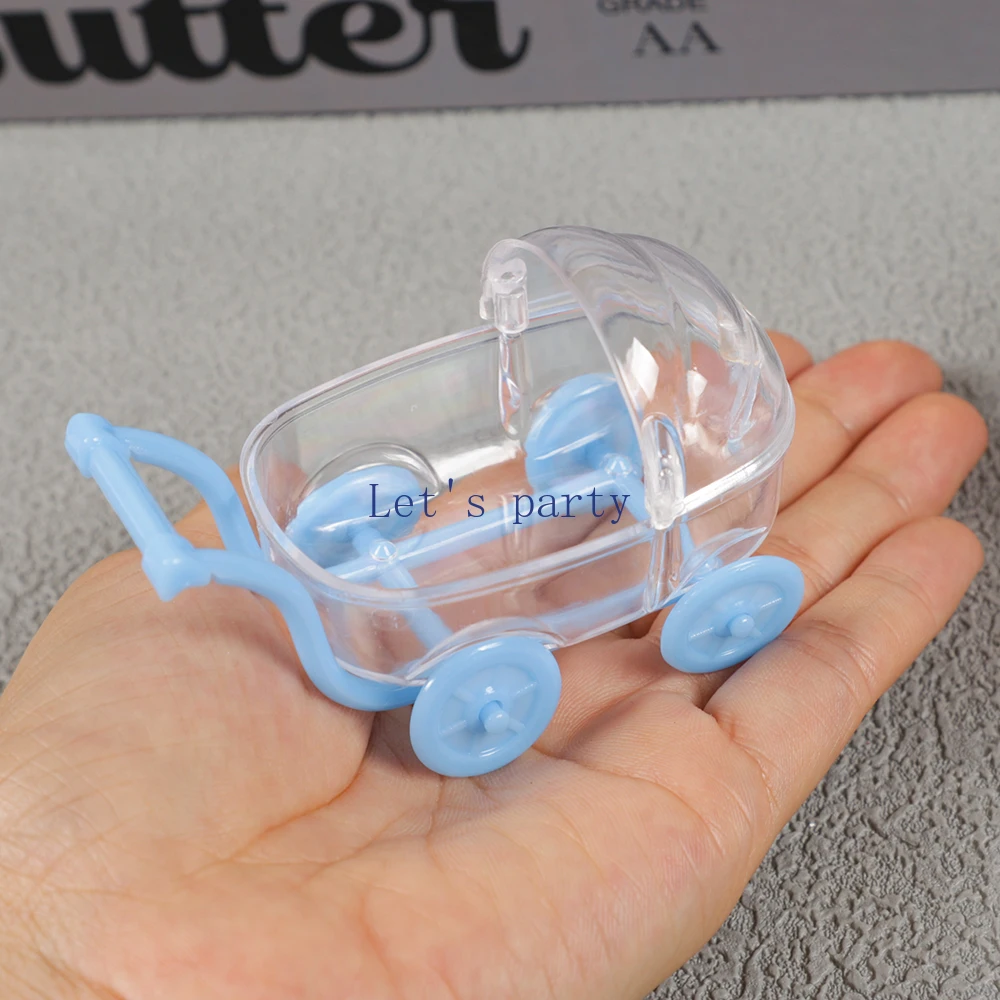 6Pcs Transparent Plastic Baby Stroller Shape Candy Boxes
