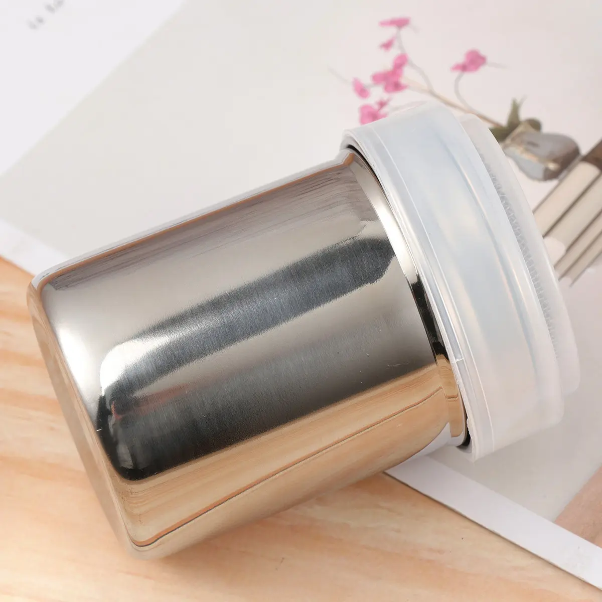 1 unidad de dispensador de especias de acero inoxidable de grado alimenticio con tapa para conservar la frescura de sal, pimienta y condimentos, para almacenamiento en cocina