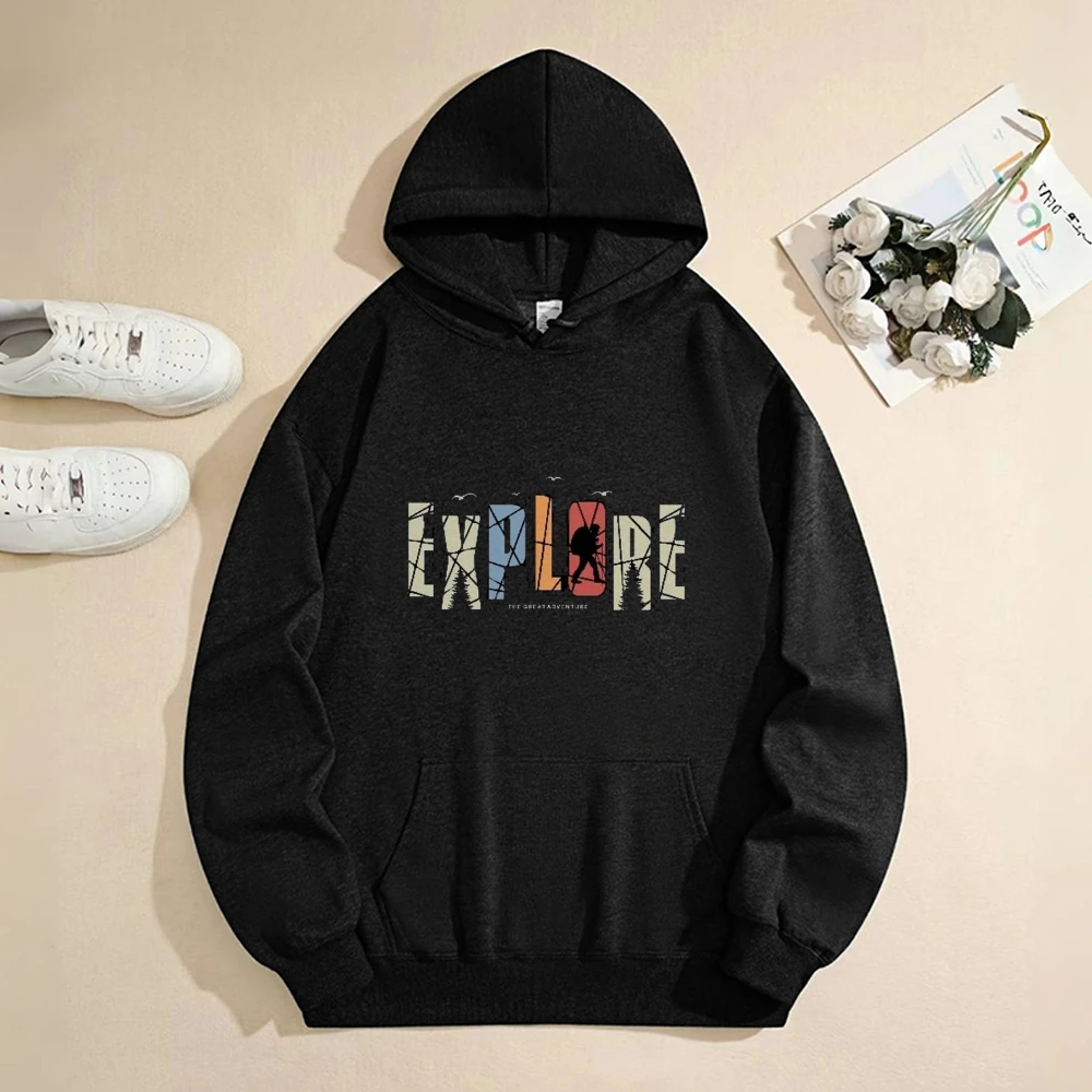 Men's And Women's Autumn Trend Item Pure Cotton Outdoor Adventure Printed Hoodie Interpreting Street Exploration Cool Vibe