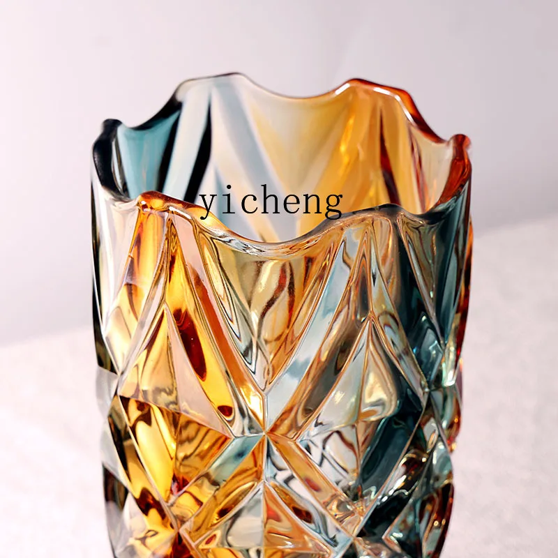 

Crystal glass vase large round mouth raising rich bamboo flowers Jindian living room flower arrangement ornament