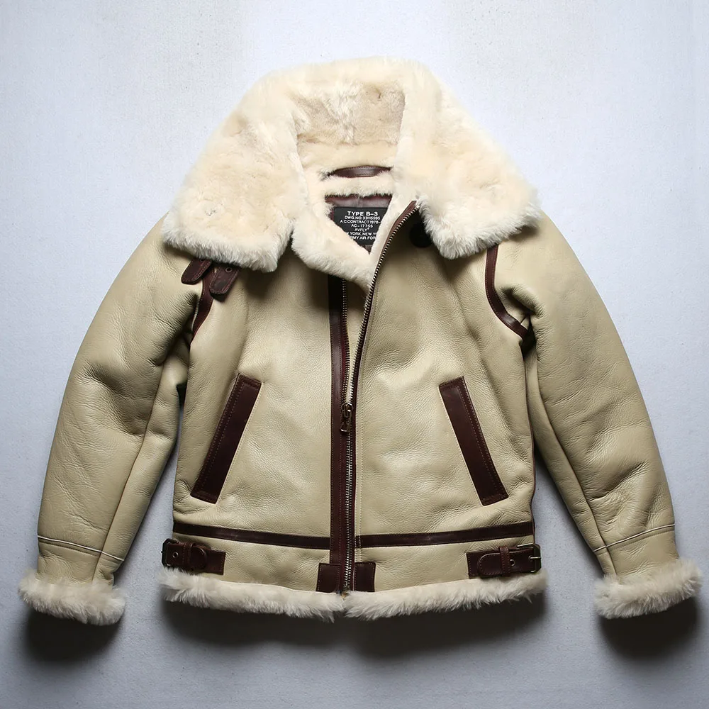 

Winter men B3 fur pilot thicken couple models horse skin with leather European American style white Australian sheepskin jackets