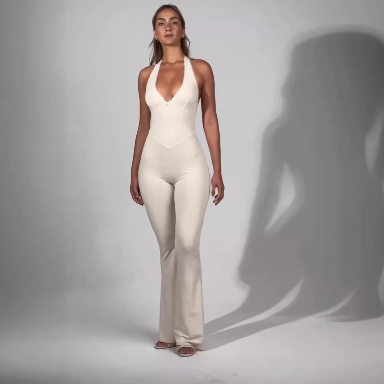2025 monos de longitud completa para mujer, monos largos lisos, monos de Fitness de una pieza, monos negros de verano, mono sin espalda