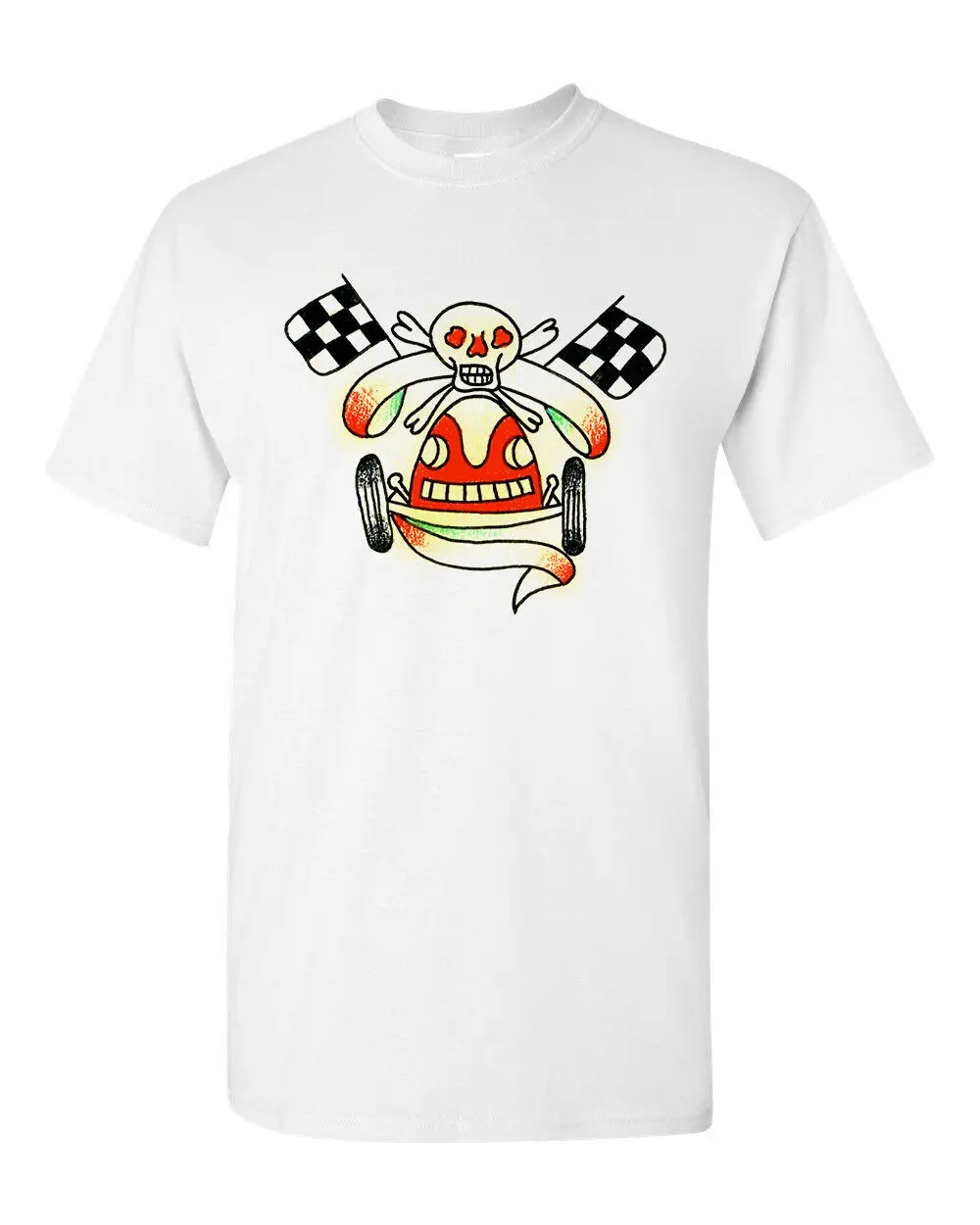 Ringer Tee T shirt Vtg Tattoo Art American Traditional Skull Hot Rod Drag Race 5