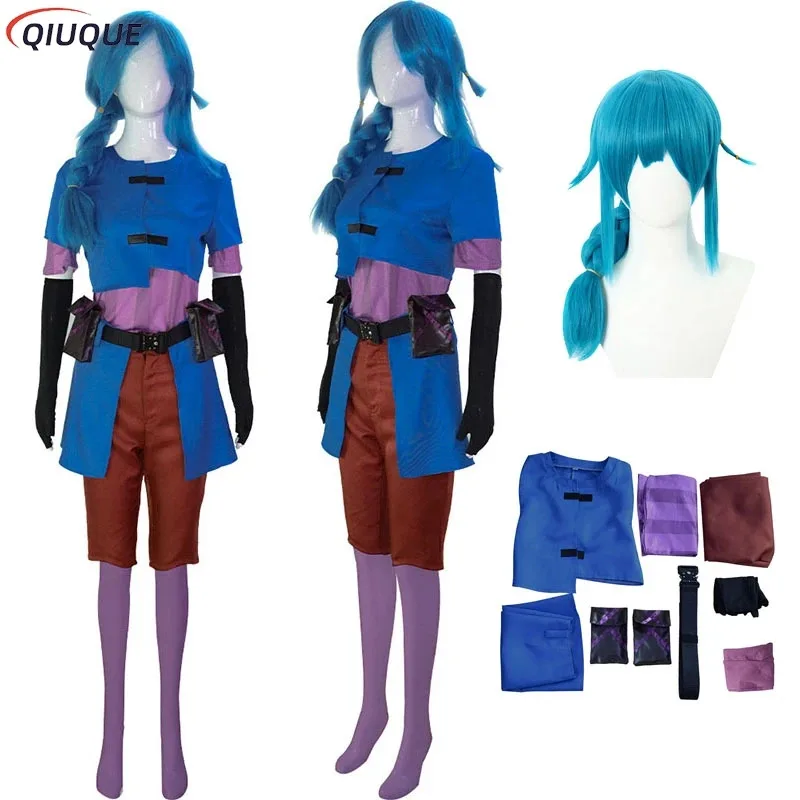 

Anime Arcane Cosplay Jinx Junior Childhood Costume Wig Game LOL Powder The Loose Cannon Uniform Coat Pants Accessories