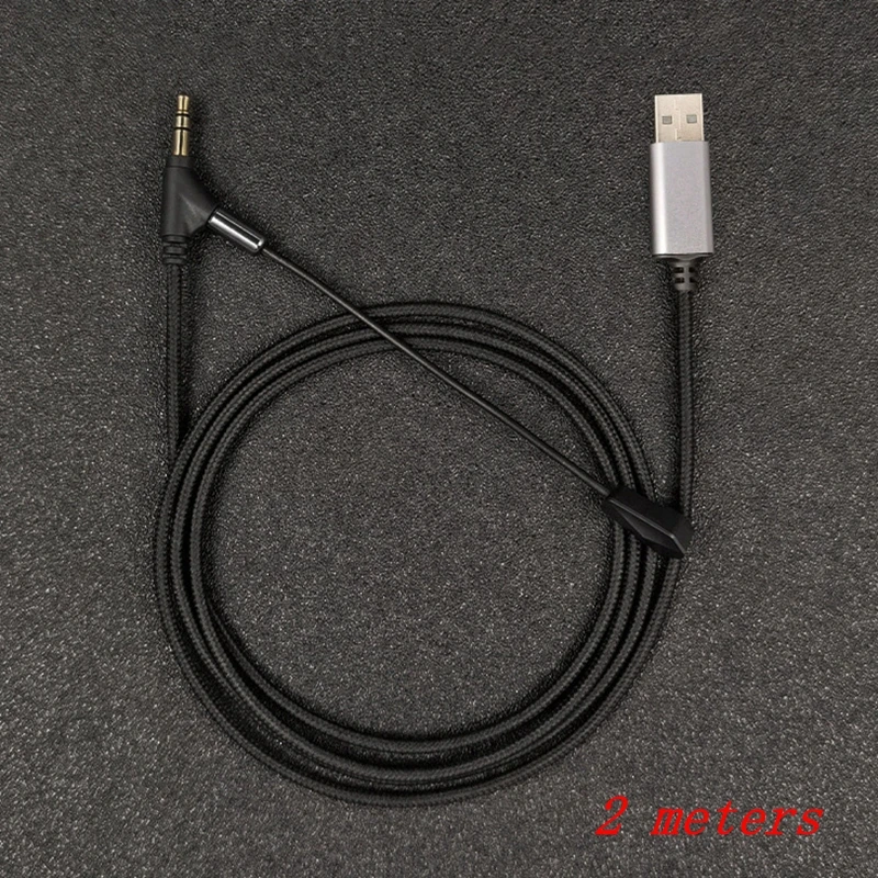 Cable de Audio con micrófono desmontable, conector USB de 2 metros a 3,5mm, Cable trenzado de nailon de repuesto para auriculares de juegos