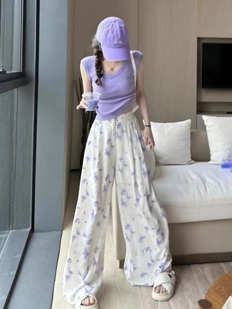 

Women's Pants Two Piece Set Tie Dye Casual Elegant Cheap Outfit Promotion Clothes with Sleeve Aesthetic Ladies Trouser Wide Leg