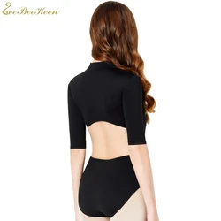 Adult Half sleeved gymnastic leotard unitard black jumpsuit women girls ballet dance leotard air yoga clothes ballerina leotards