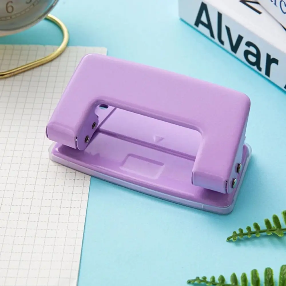 New Small 2-Hole Puncher Macaron Color Portable Paper Punch Tool Manual Non-slip Handle Round Hole Puncher