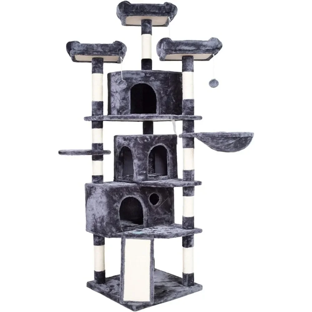 

73.4 Inch Cat Tower With 3 Caves Toys for Cats Products XL Size Cat Tree Board 3 Cozy Perches Scratcher With a House Scraper Pet