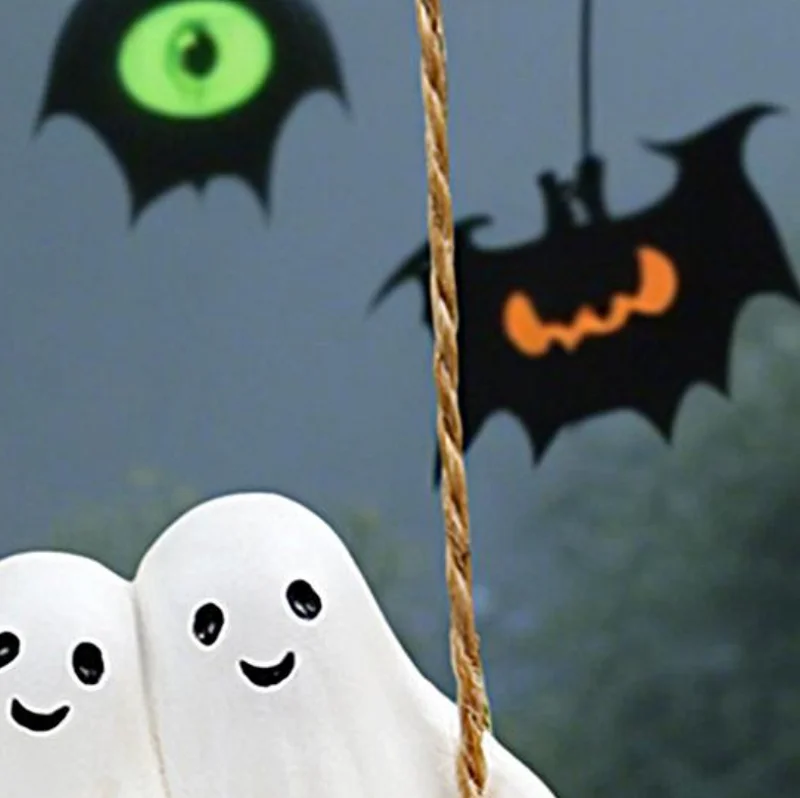 Cute Swing Ghost Couple Garden Statue Outdoor Halloween Decoration Resin Sculpture Interesting Tree Hanging Ornament