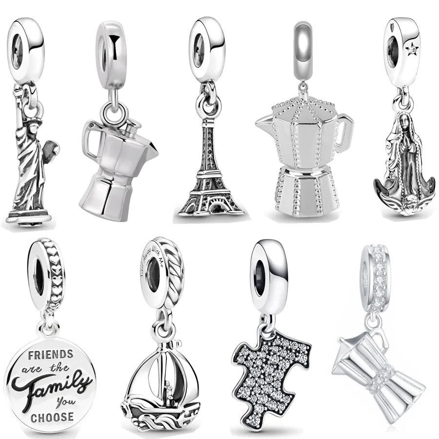 New York's Statue of Liberty Paris Eiffel Tower Trinket Pendant Charm Bead Fit Original Silver 925 Bracelet DIY Jewelry Necklace