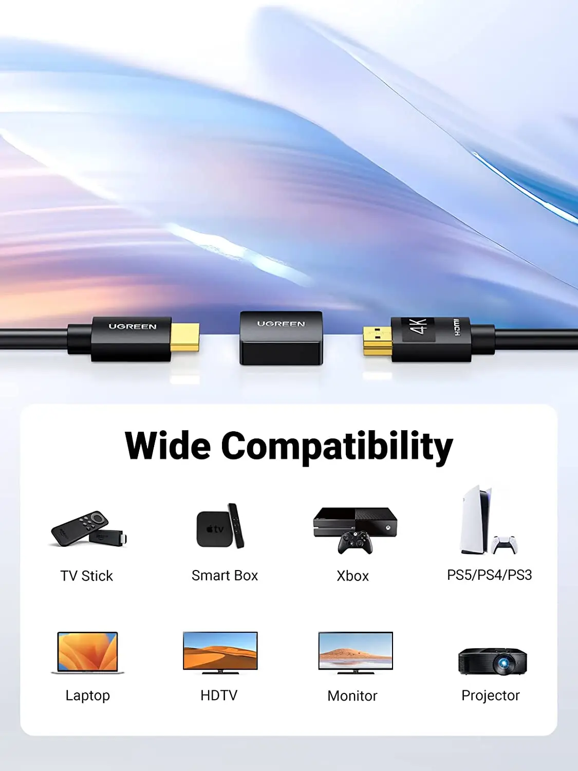 UGREEN HD-MIカプラー 4K@60Hz HD-MIメス-メス変換アダプター HD-MI 2.0エクステンダー 3Dコネクタケーブル