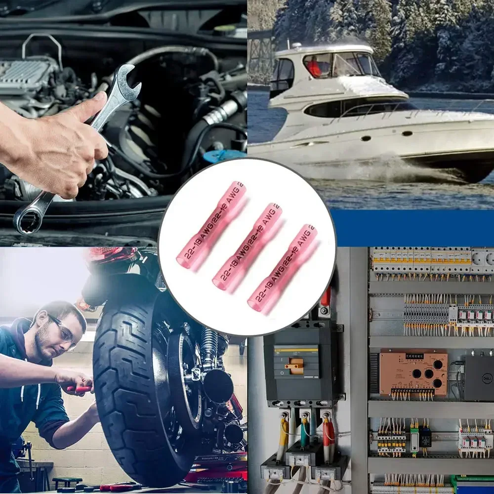 50-500 szt. Złącza termokurczliwe izolowane wodoodporne końcówki zaciskane uszczelka stykowe złącze przewodu elektrycznego 22-16 AWG czerwony — zdjęcie 7