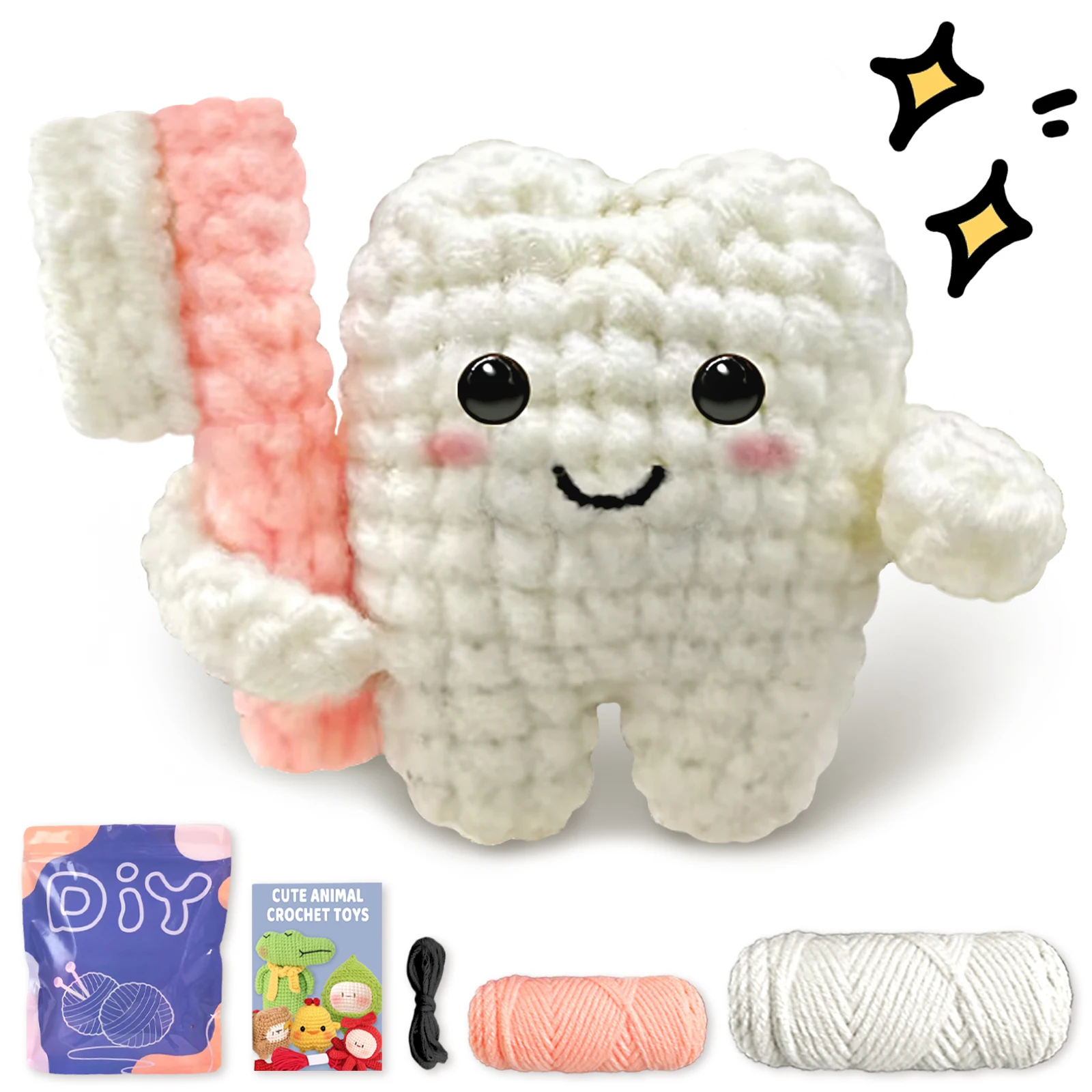 2pcs,Toothbrush and Teeth,Crochet Set for Beginners,Include Step-by-Step Video Tutorials(Accessories In Random Color)