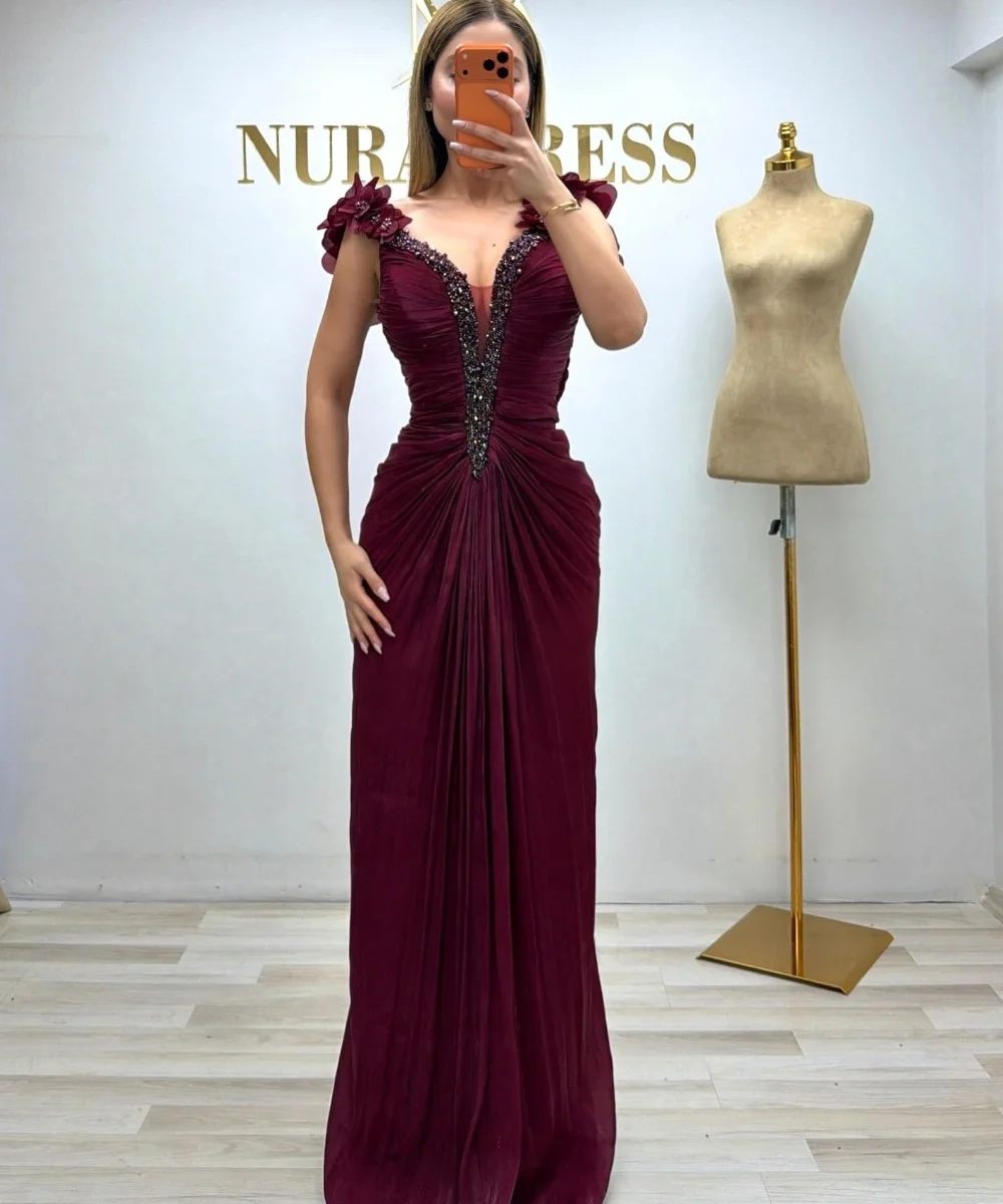 

Индивидуальные Элегантные Длинные Вечерние Платья А-силуэта с V-образным вырезом из Шифона с Плиссировкой и Пайетками, Роскошные, Высококачественные, 2025 Год