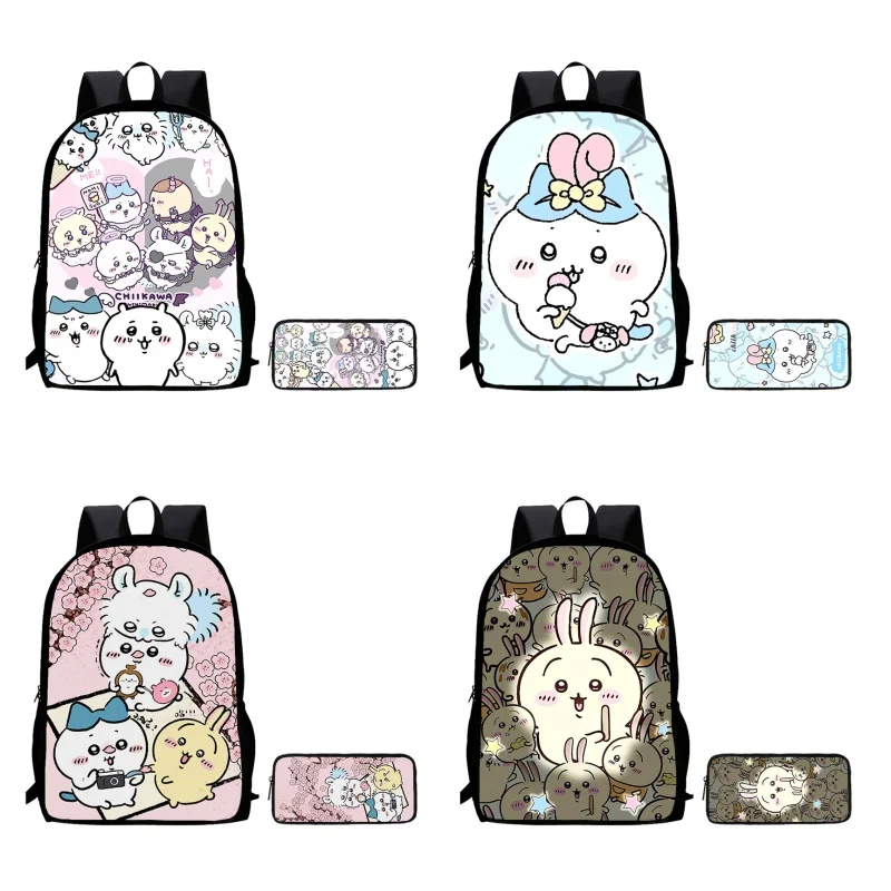 2Pcs Set C-Chiikawa Child Backpack With Pencil Bags,Anime School Bags for Boys Girls,Durable School Backpack for Kindergarten