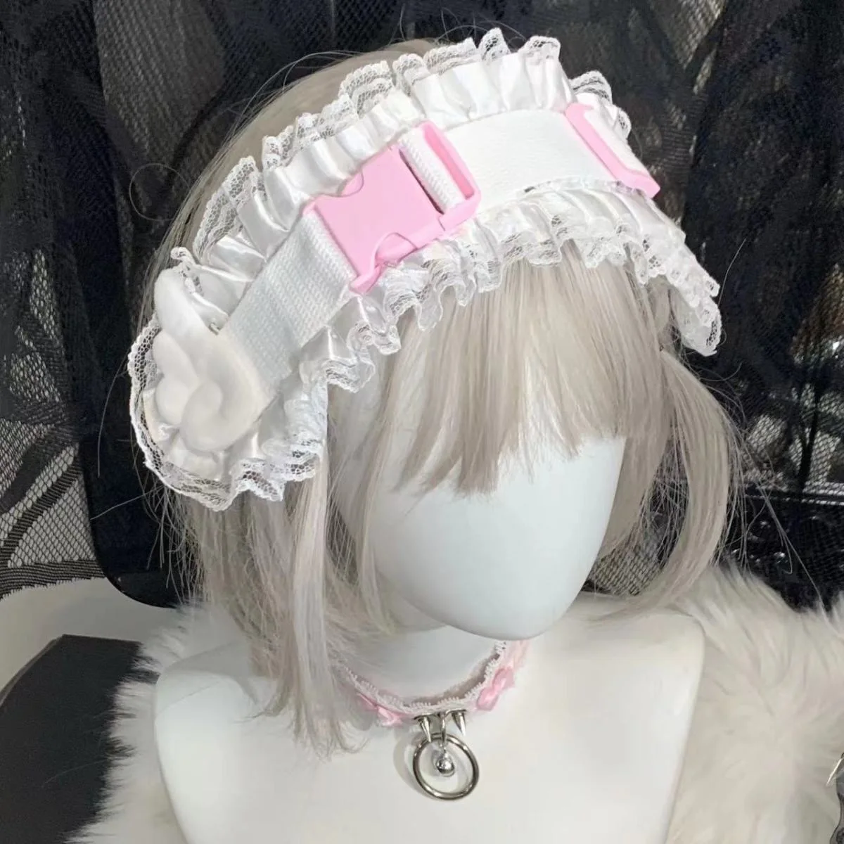 1 Pc Sweet Lolita Gothic Landmine Cool Girls Angel Wing Ruffled Lace Headpiece Headband  Japanese Style Y2k Subculture Headwear