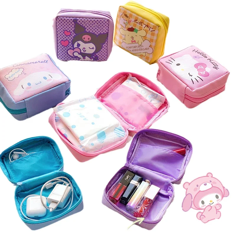 Kawaii Sanrio My Melody Cinnamonroll-Bolsa de almacenamiento de servilletas sanitarias para mujer, tampones de dibujos animados, Mini cosméticos,