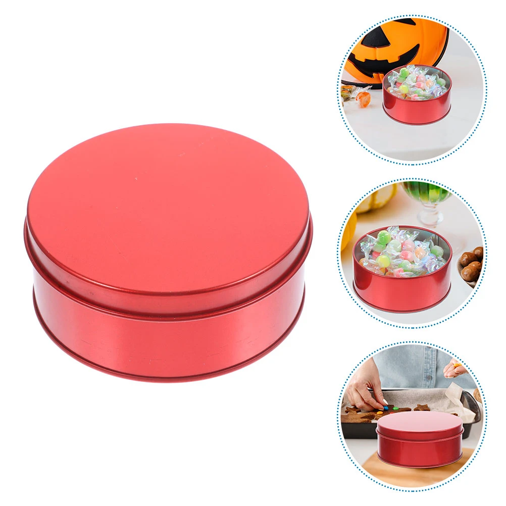 

3 pcs Round Tinplate Box Metal Cookie Tins Food Storage Containers For Snacks Candies Cupcakes Red Sturdy Freshness Keeper Home
