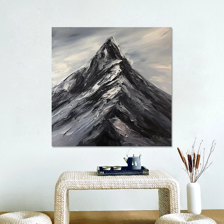 

Linen Canvas Handmade Oil Painting Unframed Art Bedroom Wall Decoration High Mountain Abstract Impressionist Still Life Picture