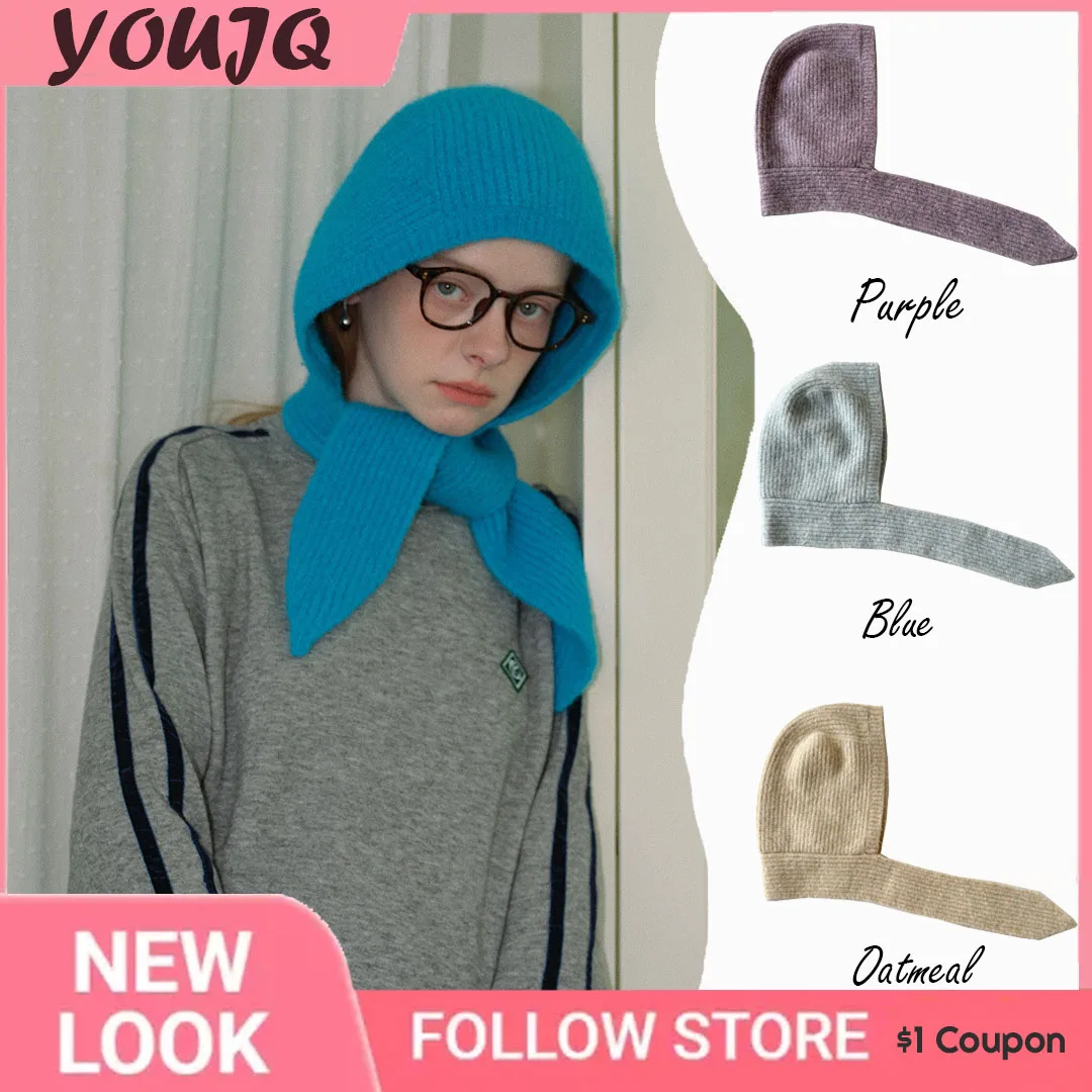 Y2K Soft Lace Up Pullover Knitting Bomber Hat Teens Girl Headwear Women Warm Skull Hats with Ear Covering French Fluffy Caps