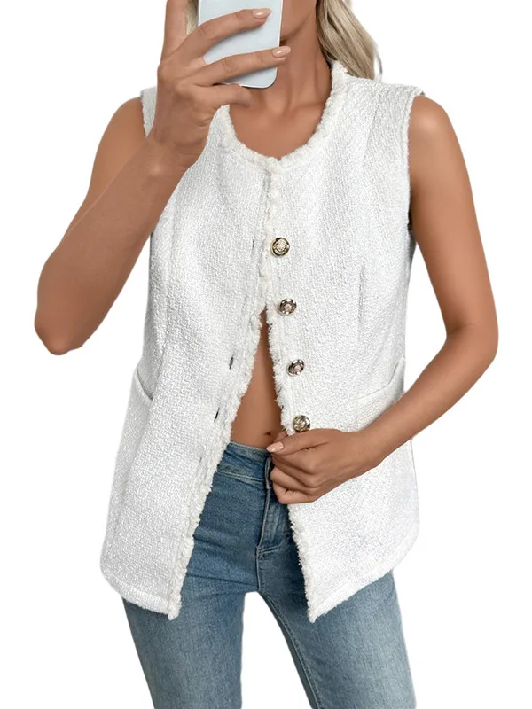 Ele Svel Open Cardigan Weste Damen Weiß Top Faionable Lady's Oberbekleidung Herbst 2025, Neuankömmling, Premium-Qualität