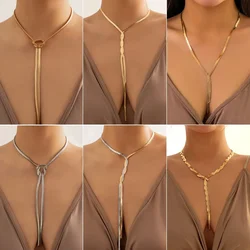 Vintage Long Tassel Twisted Cross Knot Flat Snake Chain Necklace for Women Punk Chunky Thick Chest Chain Choker Neck