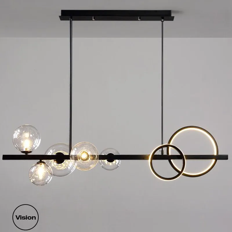 

New Nordic LED Pendant Lamp Black Gold For Dining Room Table Kitchen Bar Modern Chandelier Glass Ball Hanging Pendant Lamp