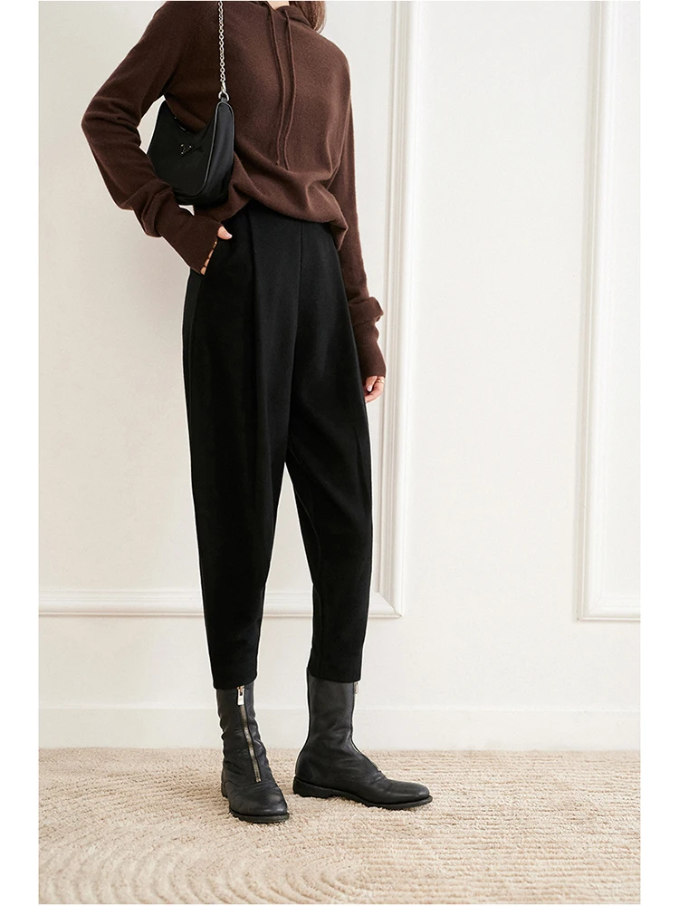 

Брюки Ele Banana Pants из шерсти, дизайн Harlan, с 3D-плиссировкой, повседневные, для женщин, для работы, тонкие, стандартного кроя