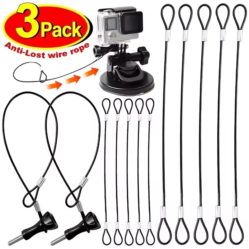 Universal 30CM Camera Safety Lanyard Ropes for GoPro Hero/Insta360/DJI/SJCAM Anti-Drop Stainless Steel Tether Wire Rope
