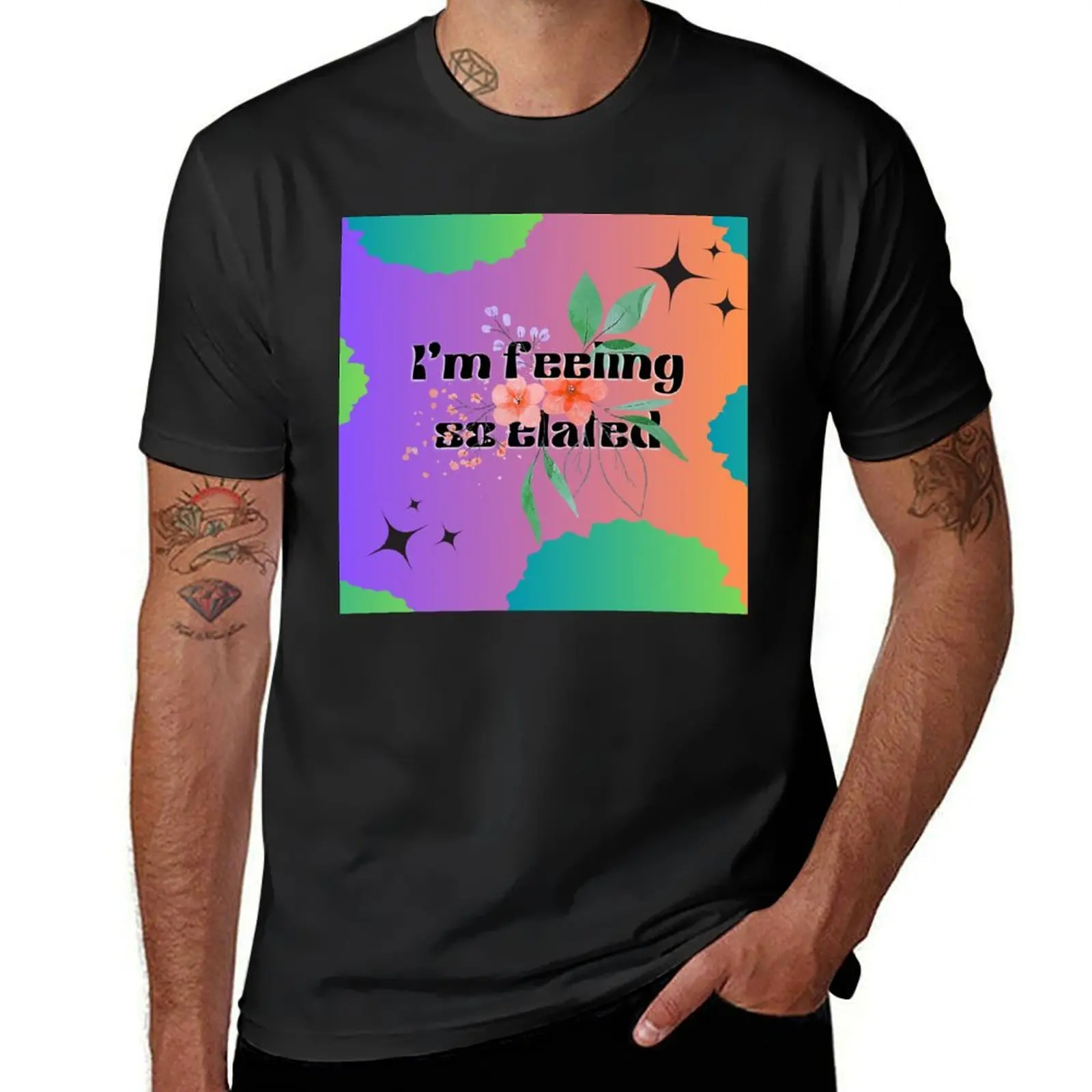 Feeling so elated lifestyle texted in typography effect with gradient colourful background. T-Shirt cute tops men clothings