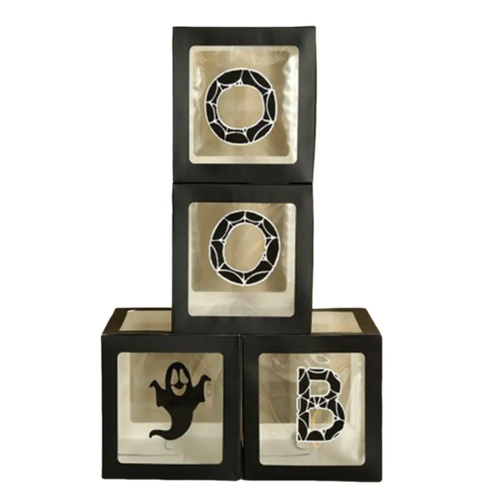 

4Pcs/Set Ghost Hallowmas Balloon Boxes Pumpkin Cube 3D Transparent Balloons Boxes DIY 25cm Hallowmas Box Decorations