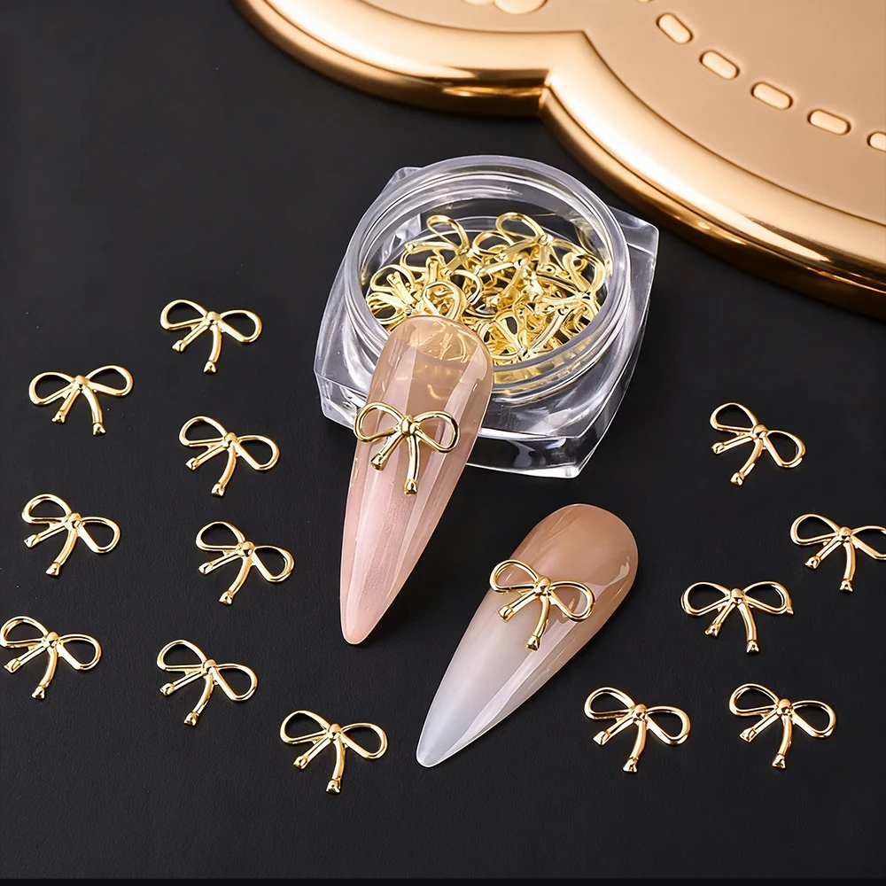 10 pièces de luxe Kawaii nœud ruban Nail Art breloques 3D en alliage de métal mignon nœud papillon bijoux ongles strass décoration bricolage accessoires