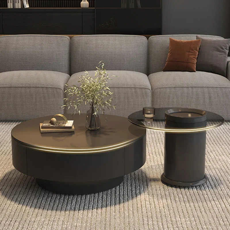دراسة طاولة القهوة البسيطة غرفة المعيشة تصميم طاولة القهوة السوداء المستديرة مقاوم للماء أثاث صالة الأريكة العتيقة الفاخرة