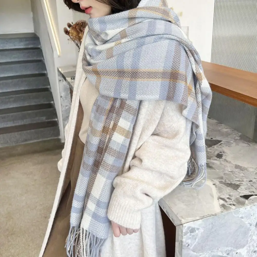 Women Scarf  Tassel   Thermal Scarf Women Winter Plaid Print Long Warm Shawl