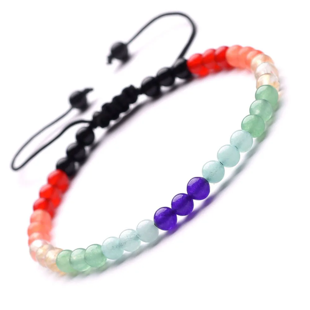 

4 mm Chakra Beads Energy Bracelet Natural Round Agate Stone Adjustable Bracelet Women's Bracelets Men's Handmade Yoga Jewelry