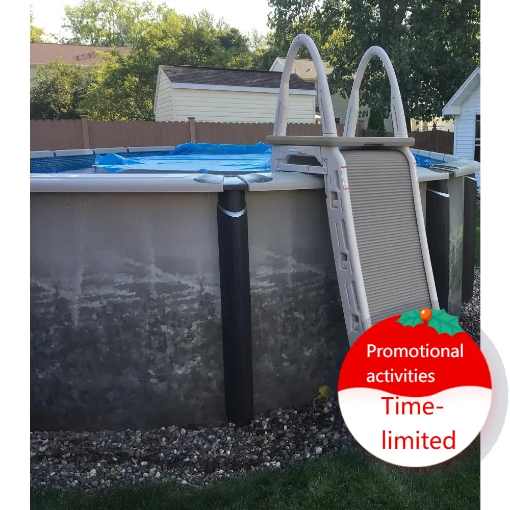 Bestseller7200 Roll Guard Escalera de Plataforma para Piscina Elevada de Patio Exterior, Ajustable de 48 a 56 Pulgadas, con Marco en A y Protección de Seguridad