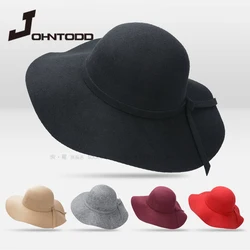 New Hat Fedora Hat Ladies Top Hat Ladies Classic Fluffy Wide-brim Wool Felt Bowler Hat Beach Warm Ladies Fedora Hat Bucket cap