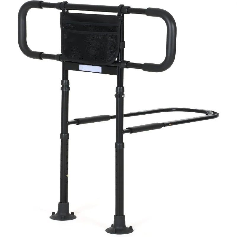Bedside Assist Rail For Seniors Adjustable Double Handles With Storage Bag