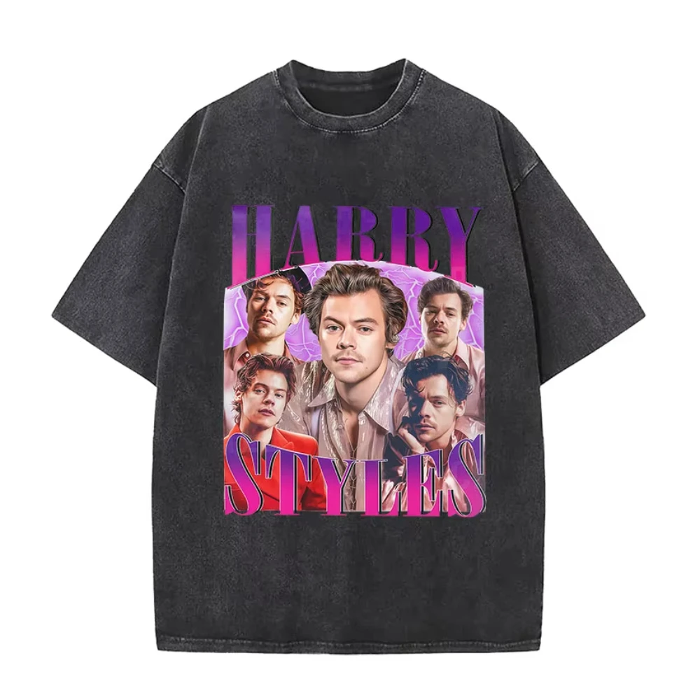 Harry Styles "Together" Tour 2026 Vintage Gewassen T-shirt Mannen Vrouwen Popmuziek Mode Oversized Katoenen Grafische T-shirts Streetwear