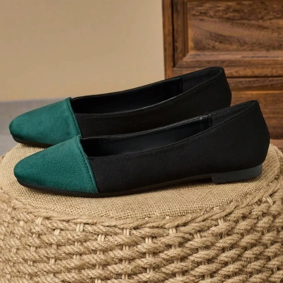 

Women Flats Square Toe Green Black Two Colors Large Size 44 45 46 47 48 Suede Leather Shoes for Lady Outdoor Footwear