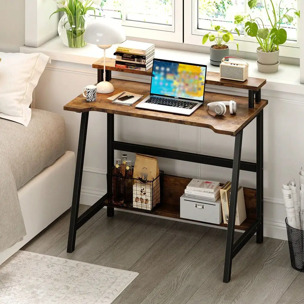 

L Compact Computer Desk With Bookshelf, Home Office Gaming Table, Minimalist Bedroom Workstation, Sturdy Metal Frame And Monito