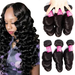 Loose Wave Bundles Brazilian Human Hair 100% Unprocessed Human Hair Bundles Loose Wave Remy Human Hair Extensions Natural Black