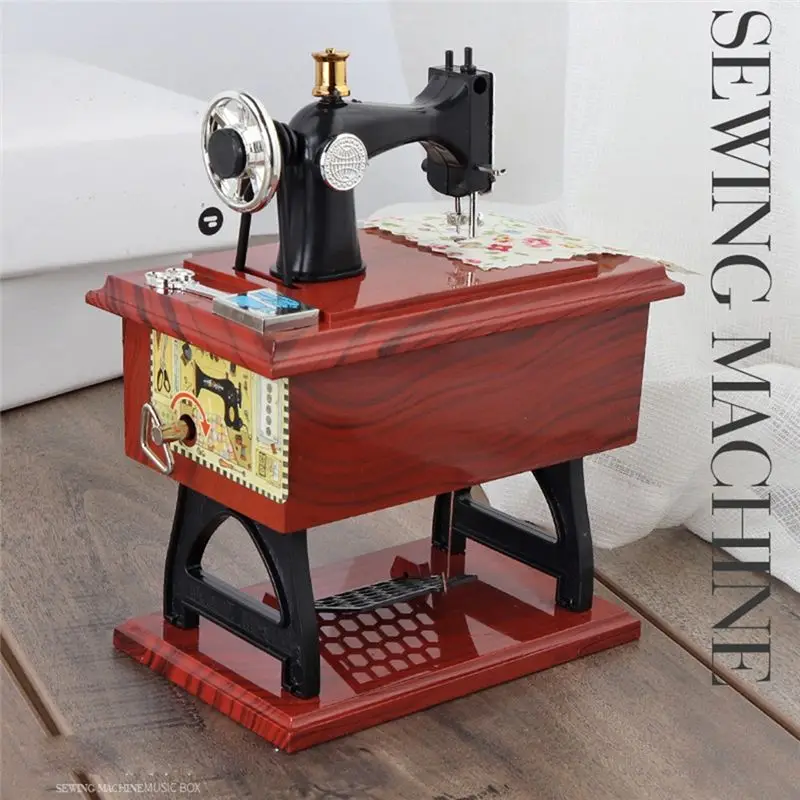 2025 Trend Sewing Machine Style Music Box Plastic Mini Music Box Hand Crank Vintage Music Boxes Festival Gift New Year Gift Birt