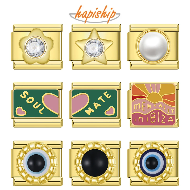Hapiship 2025 Großhandel Mode Liebe Stern Blume Runde Charm Links Fit 9mm Armband Edelstahl Frauen Neue Schmuck DJ2000